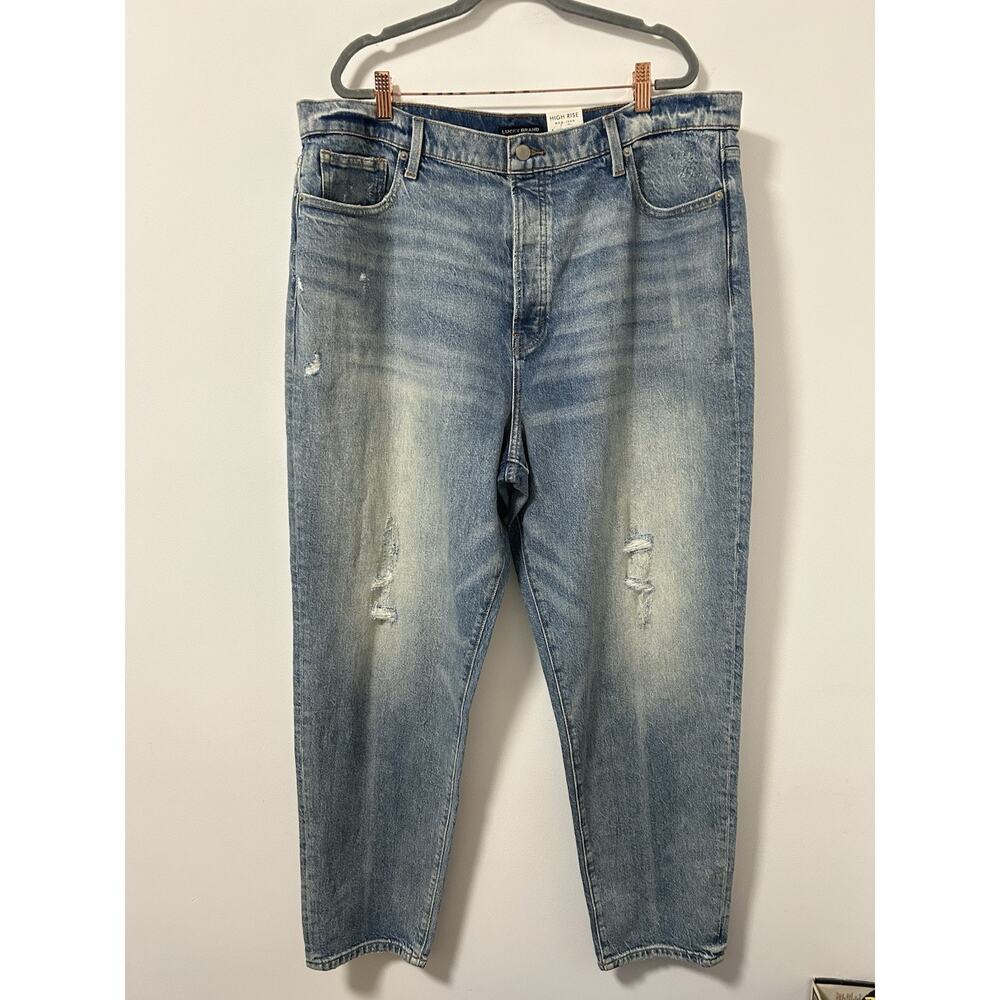 Lucky Brand High Rise Taper Drew Mom Distressed Blue Jeans MSRP $119 Size 20/35R